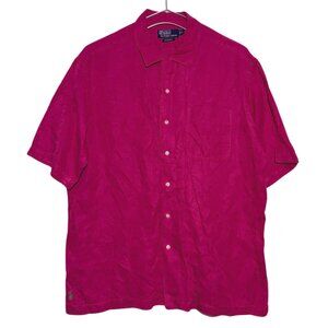 VTG Polo Caldwell Silk Linen Blend Button Up Shirt Short Sleeve Mens Sz XL Pink